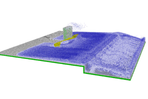 津波による建築物と浮体の衝突シミュレーション
